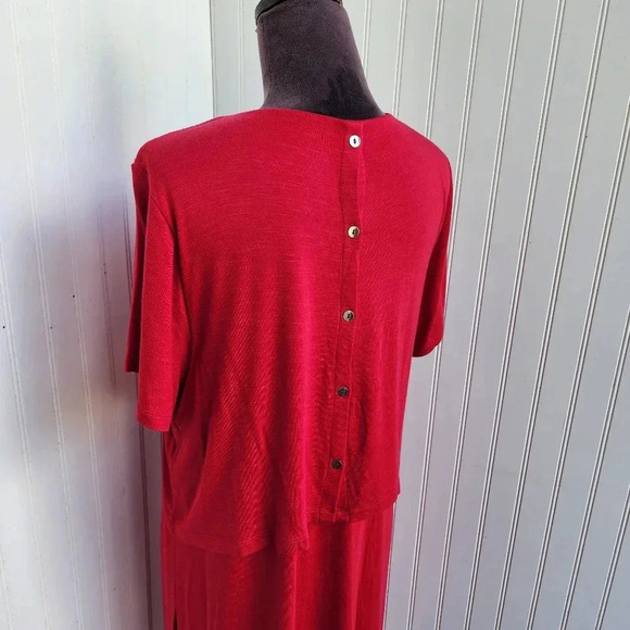 J. Jill Raspberry Pink Layered Knit Dress Stretch Short Sleeve Buttons Rayon L - Picture 10 of 15